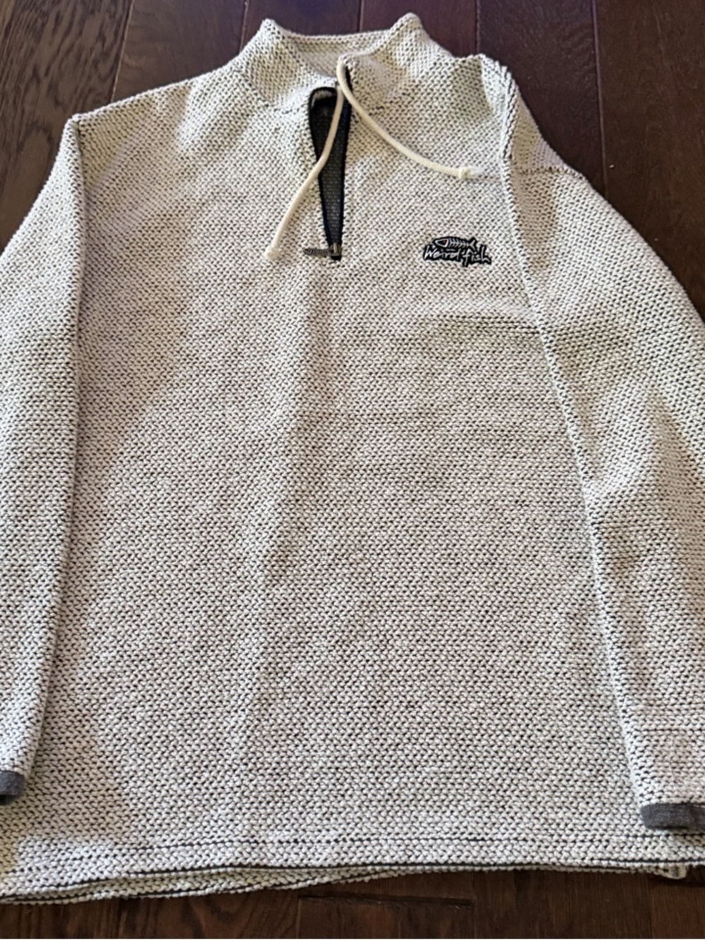Men's Off-White Knit Half-Zip Sweater with Drawcord